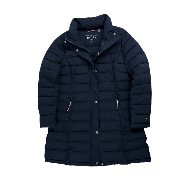 Tommy Hilfiger Women’s Navy TH Flex Puffer Coat w/ Faux Fur Hood – Size Large - Picture 4 of 15